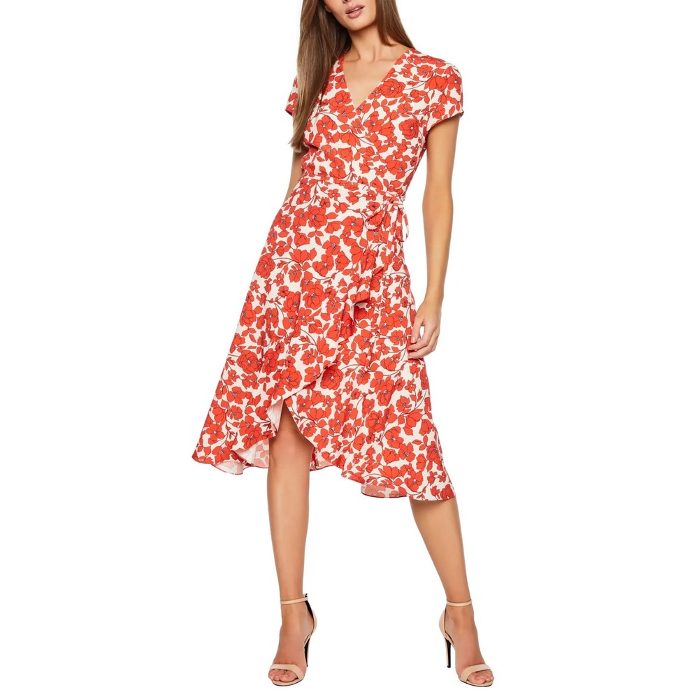 Bardot Fiesta Floral Faux Wrap Midi Dress Size 4